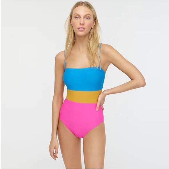 J.Crew Bandeau One-Piece in Colorblock Swimsuit Size 12 - Picture 1 of 9